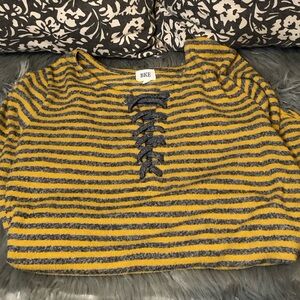 BKE Yellow and Gray Striped Sweater